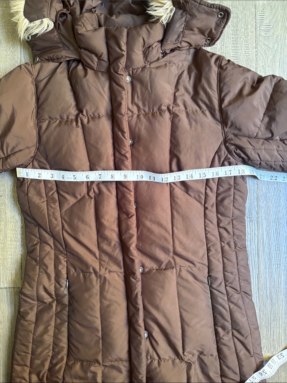 Columbia | Long Quilted Down Feathers Brown Puffer Coat Faux Fur Hood Small - Picture 8 of 10